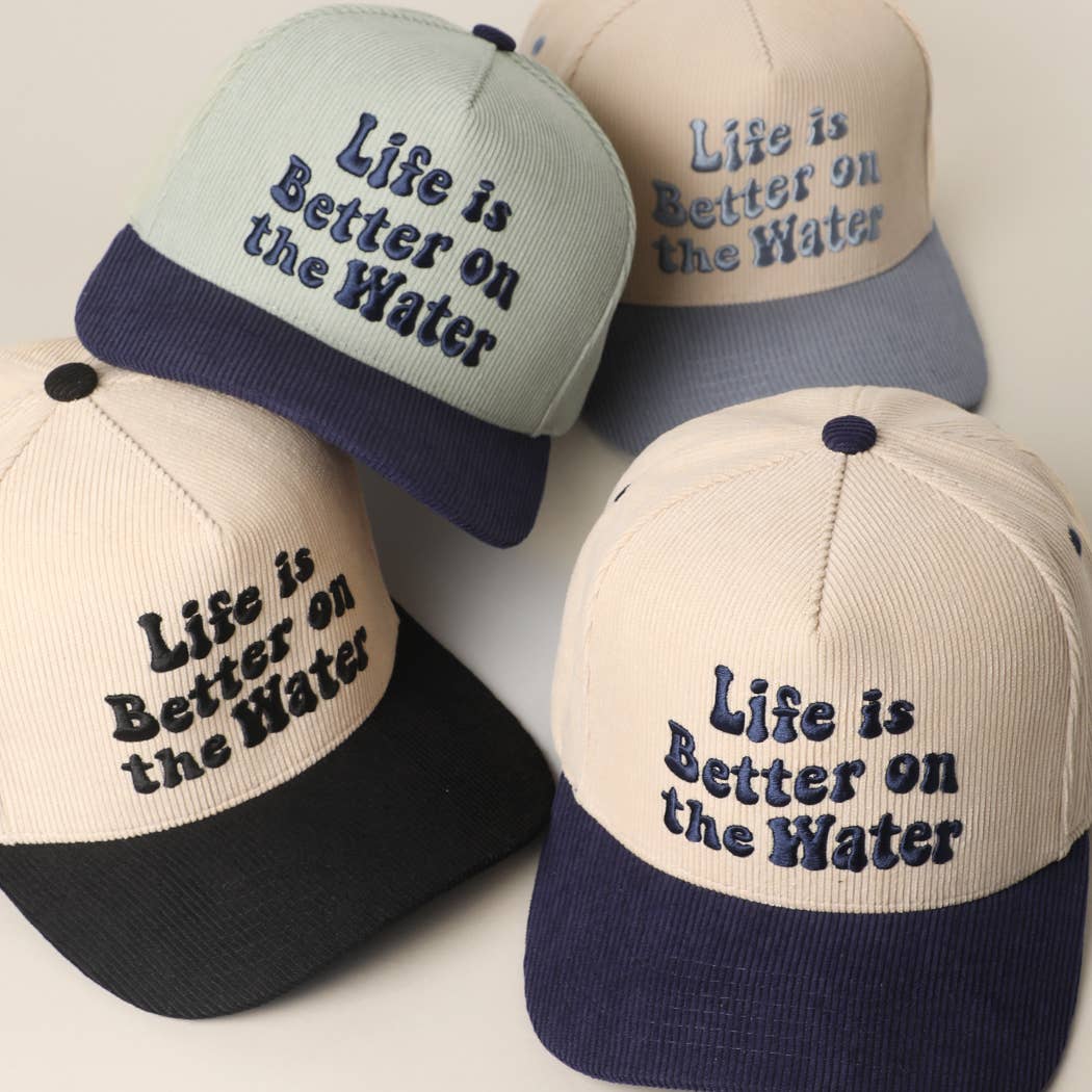 LIFE IS BETTER ON THE WATER 3D Embroidered Corduroy Trucker : NVY-MNT / One Size