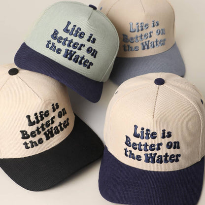 LIFE IS BETTER ON THE WATER 3D Embroidered Corduroy Trucker : NVY-MNT / One Size