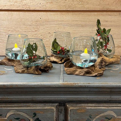 Mini Glass Terrarium on Wood (approx. 6" x 5" x 5")