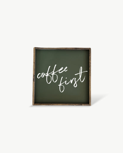 Coffee First Framed Print – Kitchen & Coffee Bar Wall Art: White