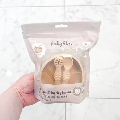 Suction Bowl & Training Spoons - Almond: Almond