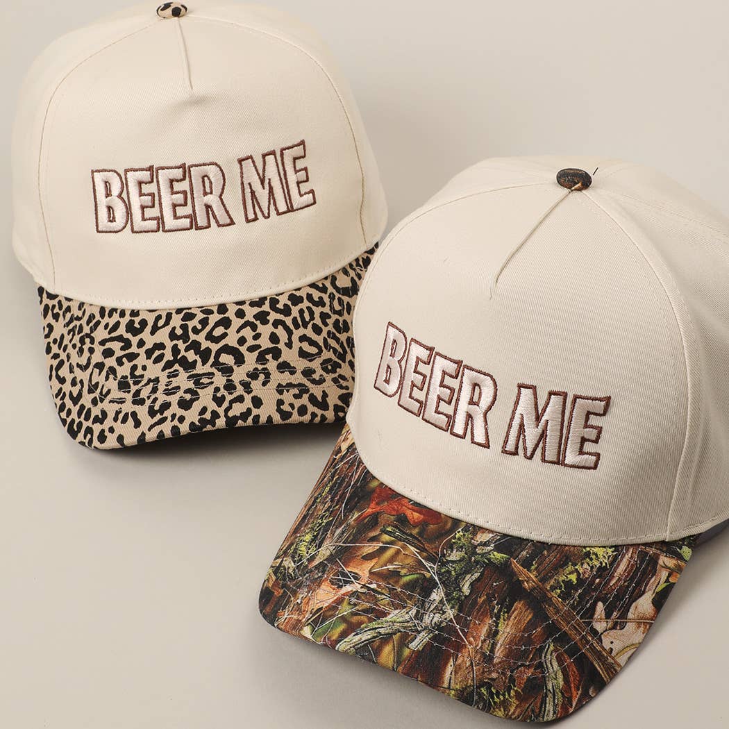 BEER ME Embroidery Leopard Camo Trucker Hat: CAMO / ONE SIZE