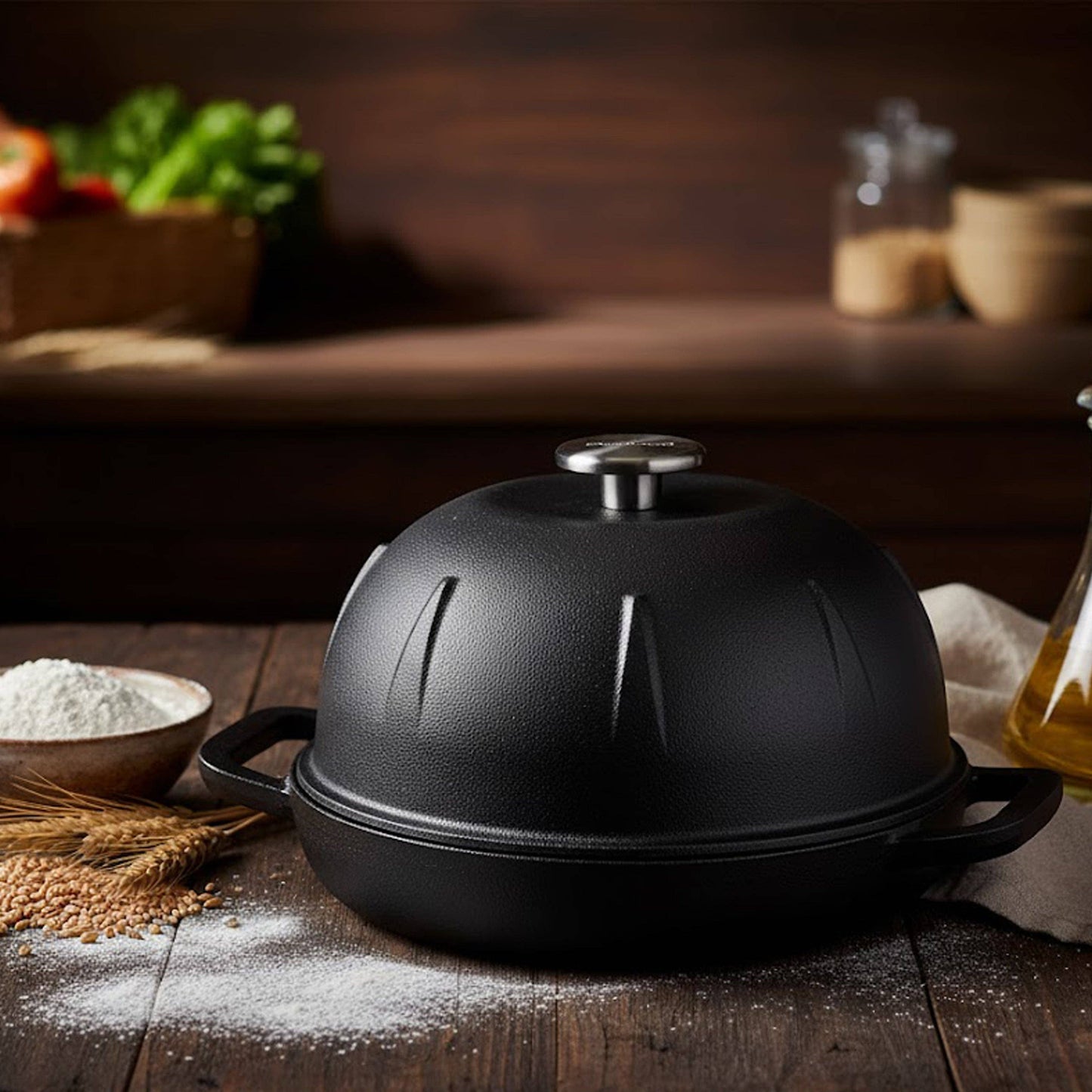 Cuisiland Pre-Seasoned Cast Iron Bread Cloche – Dome Lid Dutch Oven for Artisan Sourdough Baking – Heat-Retaining, Nonstick Bakeware for Crispy Crust & Even Baking – Oven Safe: Green