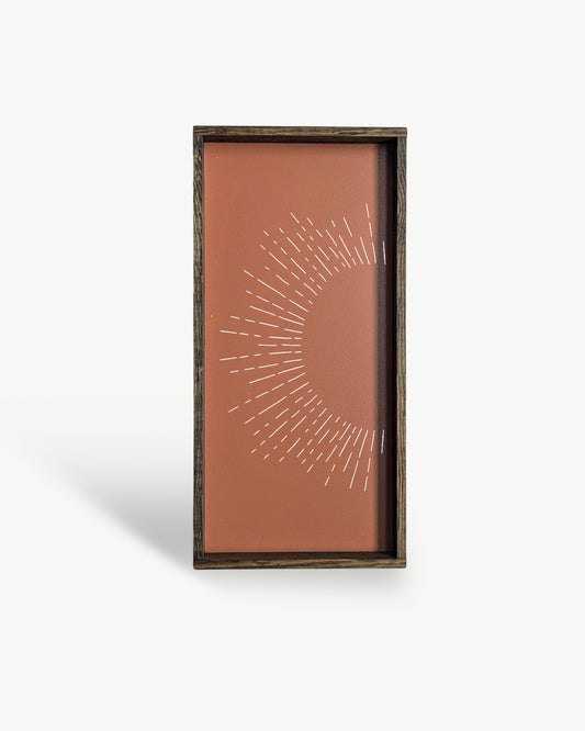 Sunburst Framed Print – Handmade Boho Line Art Wood Print: Clay