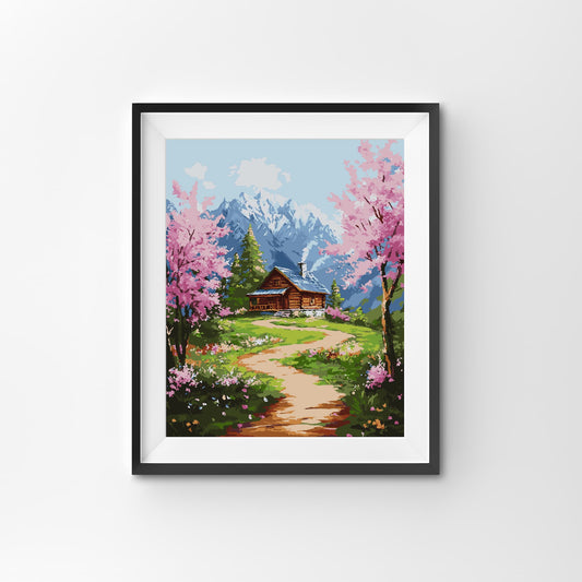 Springtime Chalet - Framed paint by numbers for Adults