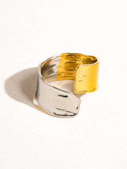Emmy 18K Gold Non-Tarnish Textured Open Ring: Multi-Colored