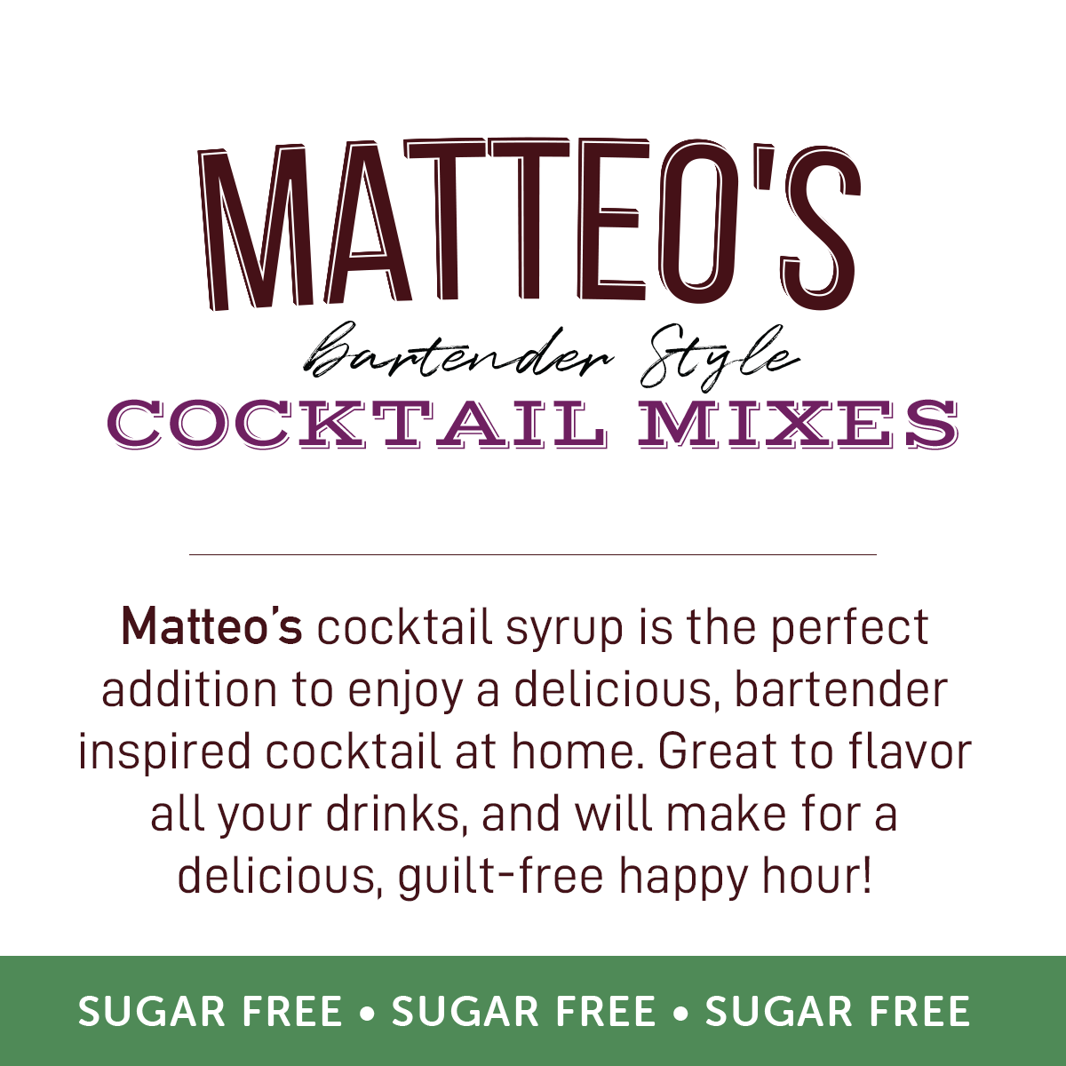 Matteo's Sugar Free Cocktail Mixes - Margarita - Delicious Cocktail Mixers, 0 Calories, 0 Sugar Cocktails, Keto Friendly Drinks: 1 Bottle
