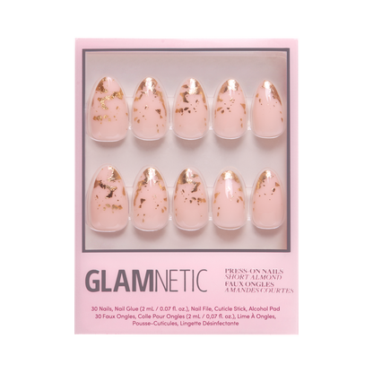 24K Press-On Nails|Gold Foil Accent| Short Almond Length
