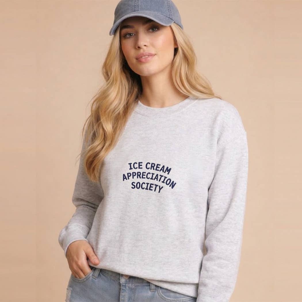 ICE CREAM APPRECIATION SOCIETY Embroidered Heavy Sweatshirt: ASH / S