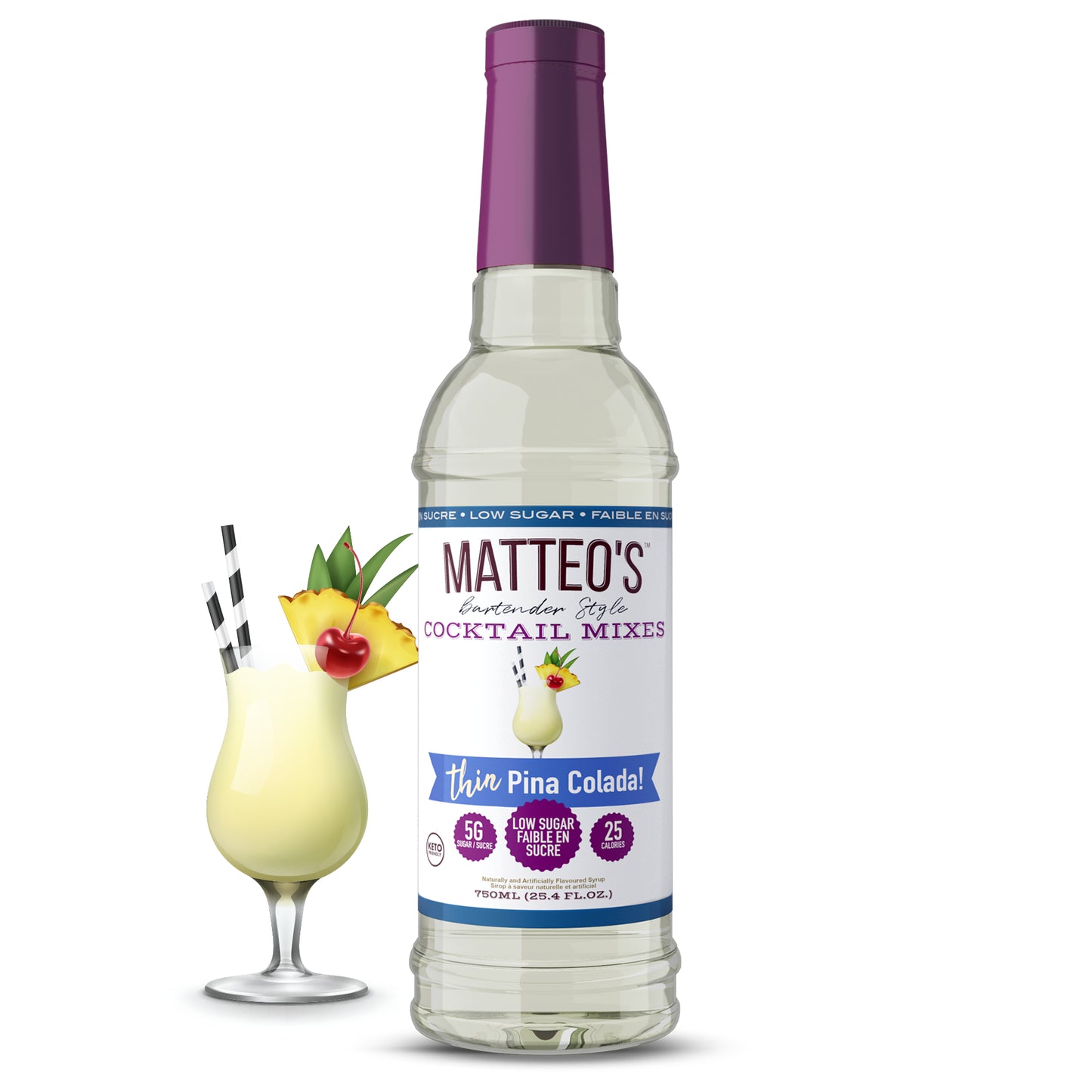 Matteo's Sugar Free Cocktail Mixes - Pina Colada - Delicious Cocktail Mixers, 0 Calories, 0 Sugar Cocktails, Keto Friendly Drinks: 1 Bottle