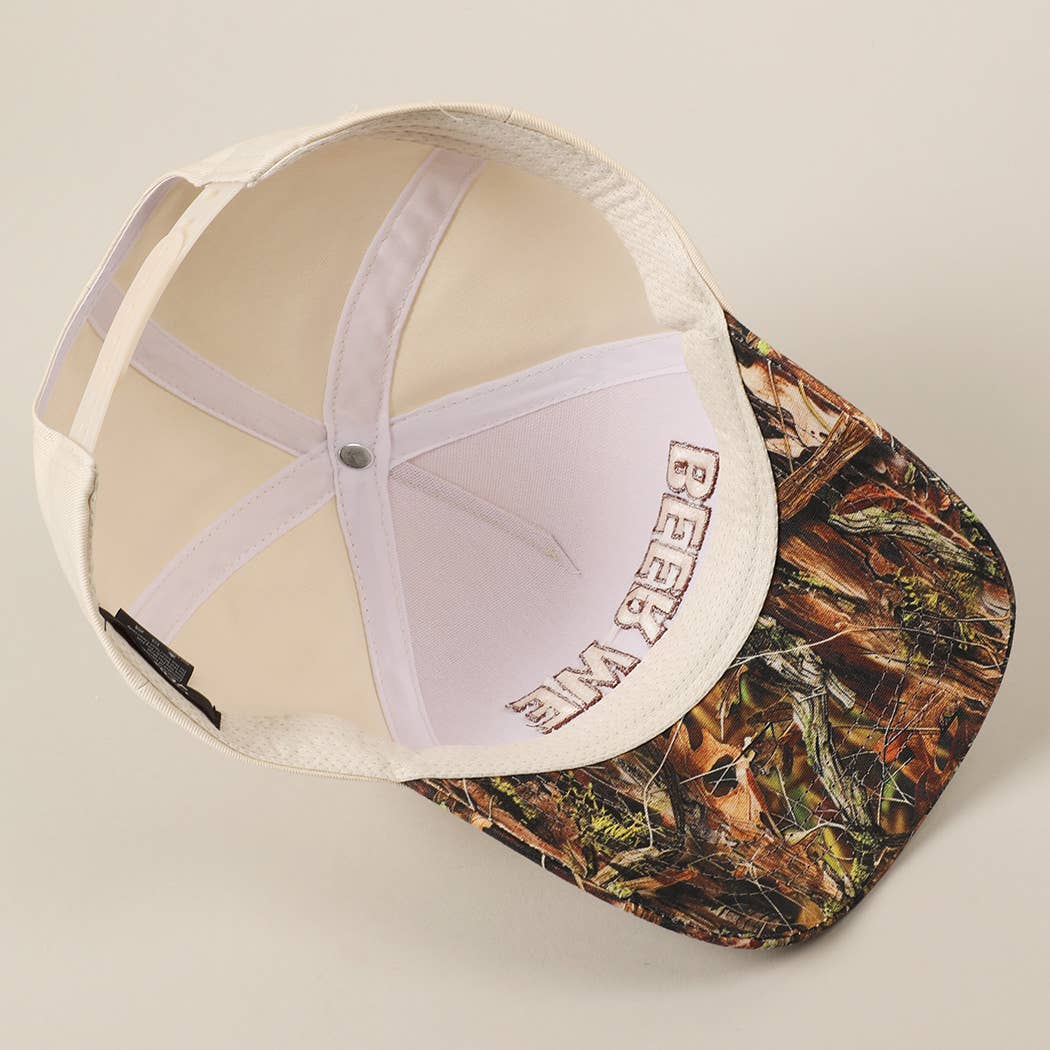 BEER ME Embroidery Leopard Camo Trucker Hat: CAMO / ONE SIZE