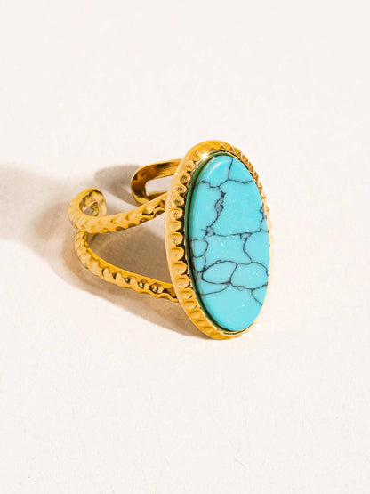 Ashwin 18K Gold Non-Tarnish Natural Stone Ring: Green