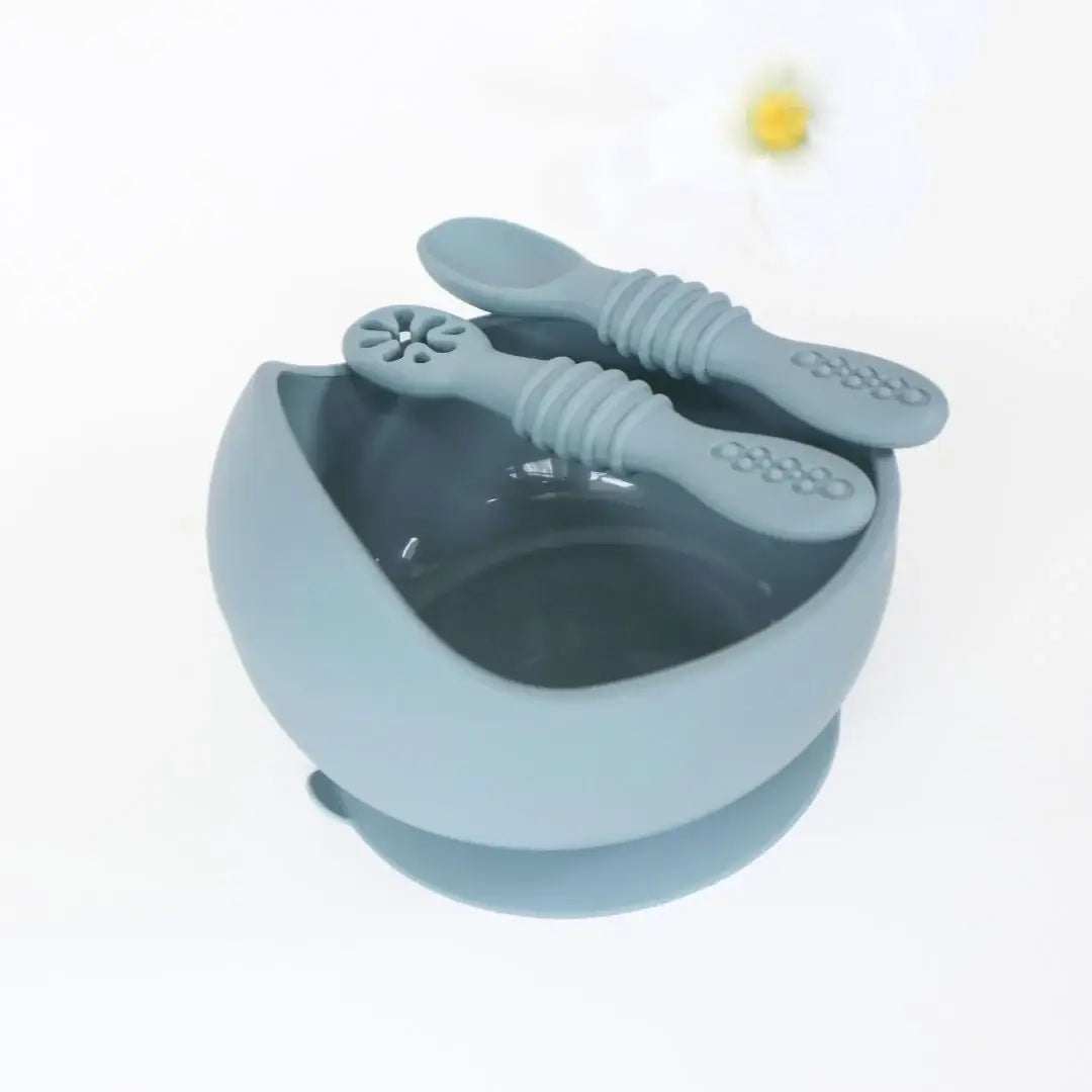 Suction Bowl & Training Spoons - Dusty Teal: Dusty Teal
