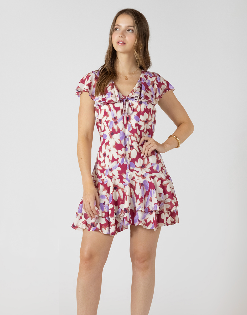 RUFFLED FLOUNCE HEM MINI DRESS - Dex