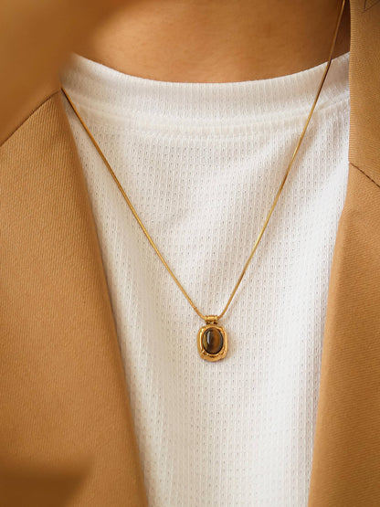 Dax 18K Gold Non-Tarnish Natural Stone Necklace: Brown