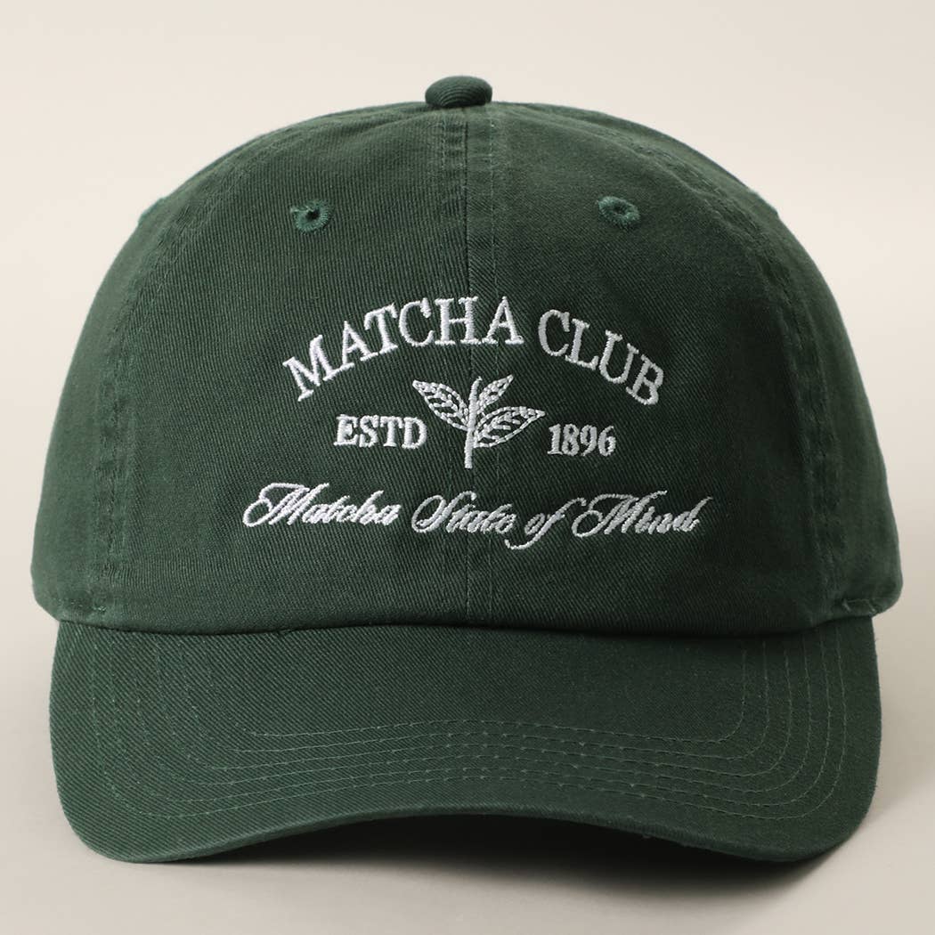 MATCHA CLUB Embroidered Cotton Baseball Cap: DK GREEN / ONE SIZE