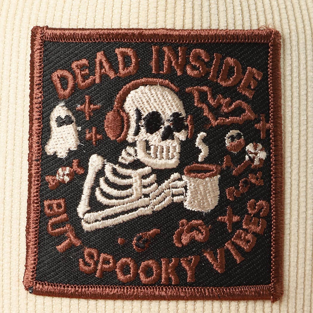 Dead Inside Skull Spooky Vibe Corduroy Trucker Cap: BLACK / One Size