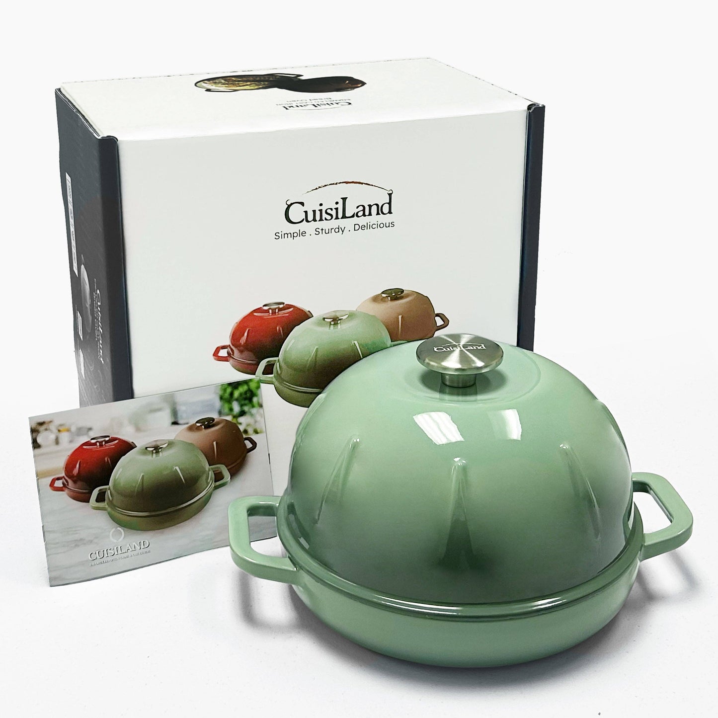 Cuisiland Pre-Seasoned Cast Iron Bread Cloche – Dome Lid Dutch Oven for Artisan Sourdough Baking – Heat-Retaining, Nonstick Bakeware for Crispy Crust & Even Baking – Oven Safe: Green