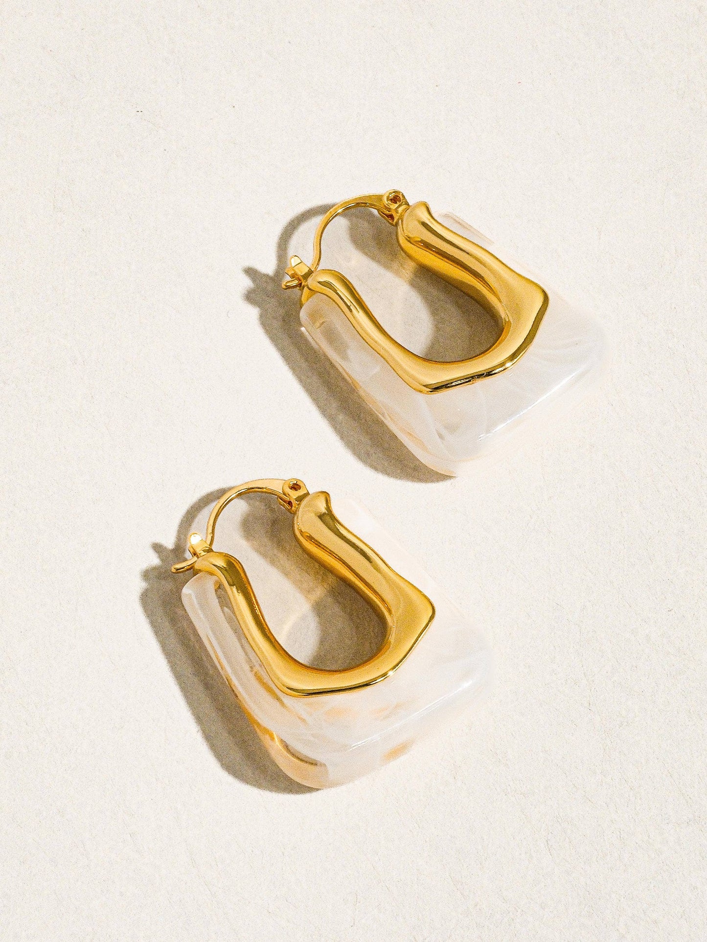 Talia 18K Gold U-Shaped Boho Hoop Earring: White