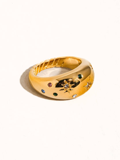 Angela 18K Gold Non-Tarnish Star Dome Ring: Yellow Gold / 8