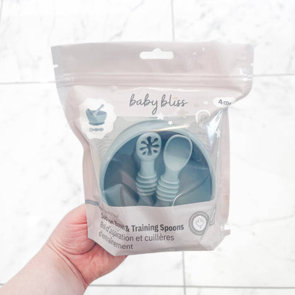Suction Bowl & Training Spoons - Dusty Teal: Dusty Teal