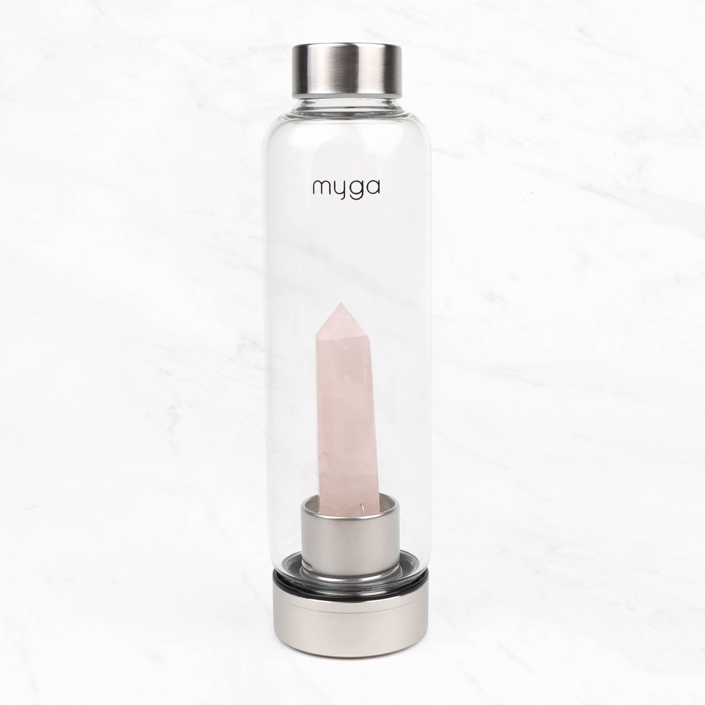 Rose Quartz Crystal Glass Water Bottle