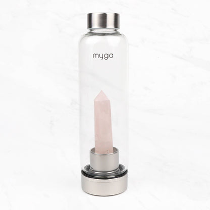 Rose Quartz Crystal Glass Water Bottle