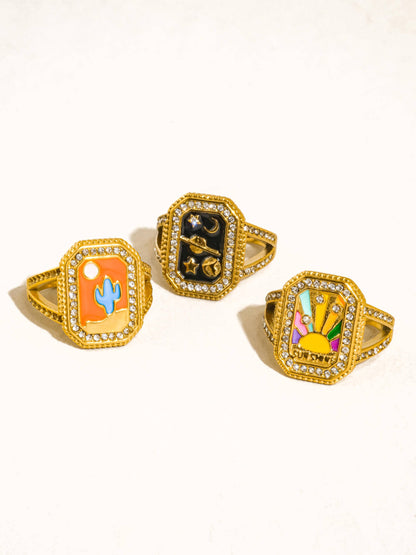 Lulora 18K Gold Non-Tarnish Statement Ring: Multi-Colored