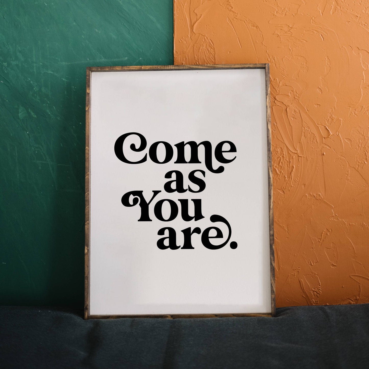Come As You Are Framed Print -  Inspirational Wood Sign: White / Dark Walnut / 13"x13"