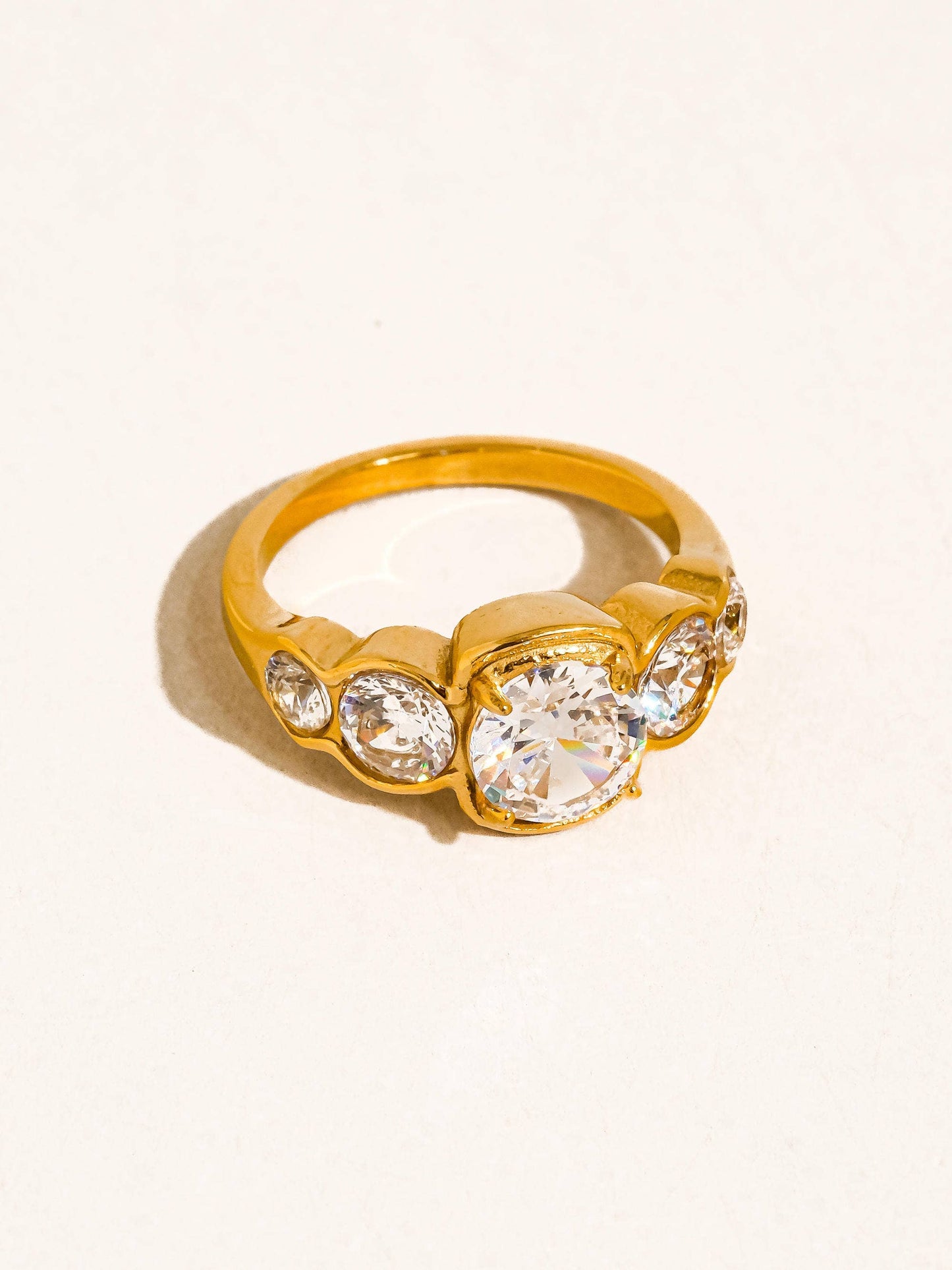 Irid 18K Gold Non-Tarnish Multi CZ Statement Ring: Yellow Gold / 8