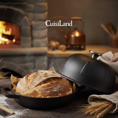 Cuisiland Pre-Seasoned Cast Iron Bread Cloche – Dome Lid Dutch Oven for Artisan Sourdough Baking – Heat-Retaining, Nonstick Bakeware for Crispy Crust & Even Baking – Oven Safe: Green