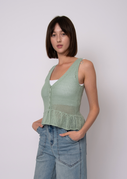 MALENA SLEEVELESS V NECK CARDIGAN-IVY GREEN