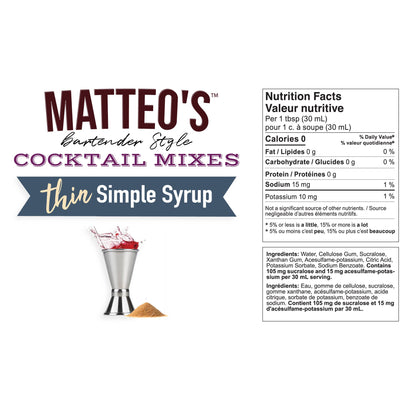 Matteo's Cocktail Mixes - Simple Syrup - Delicious Cocktail Mixers, Premium Bartender Style Cocktails: 1 Bottle