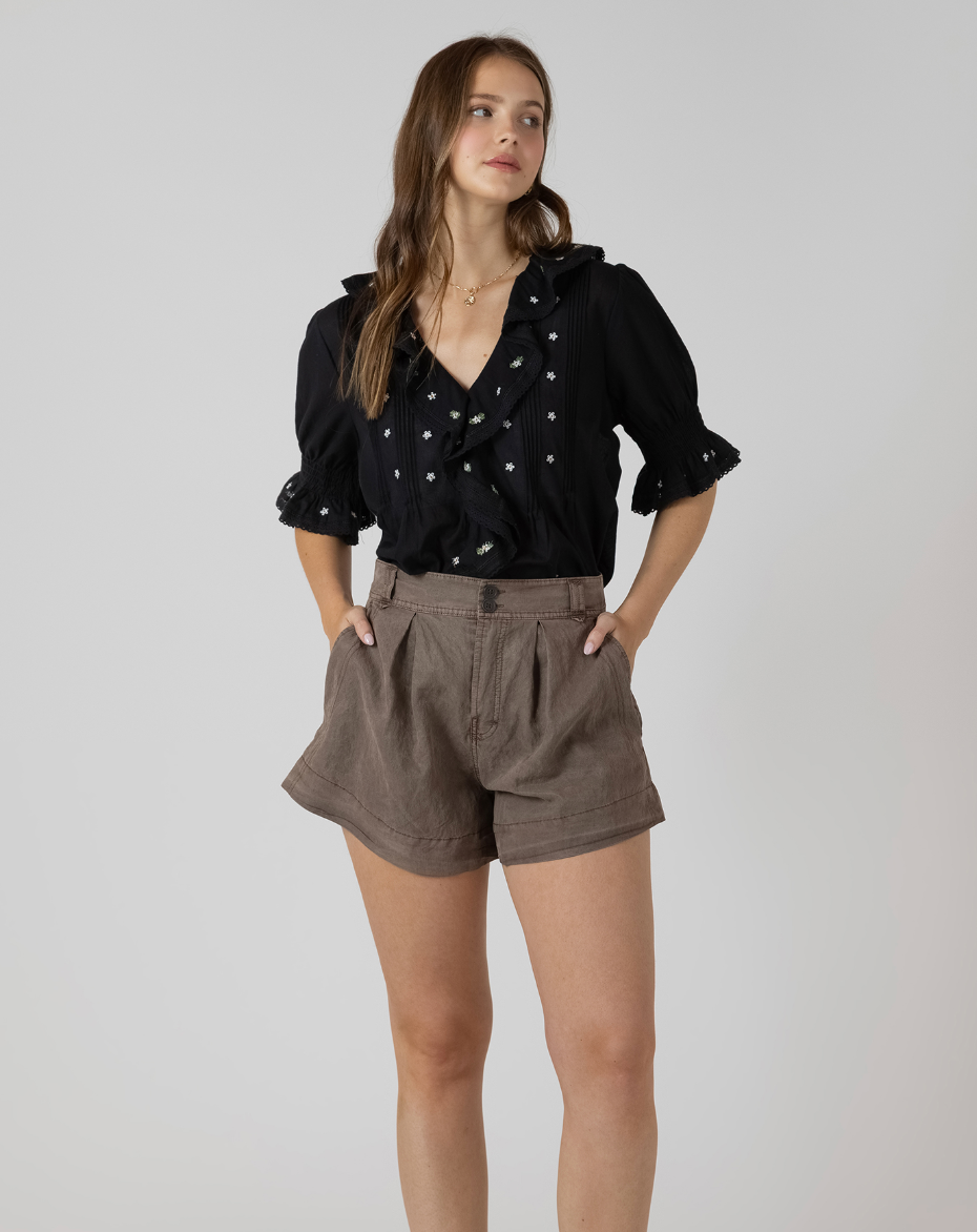 RUFFLE DETAIL EMBROIDERED BLOUSE - Dex