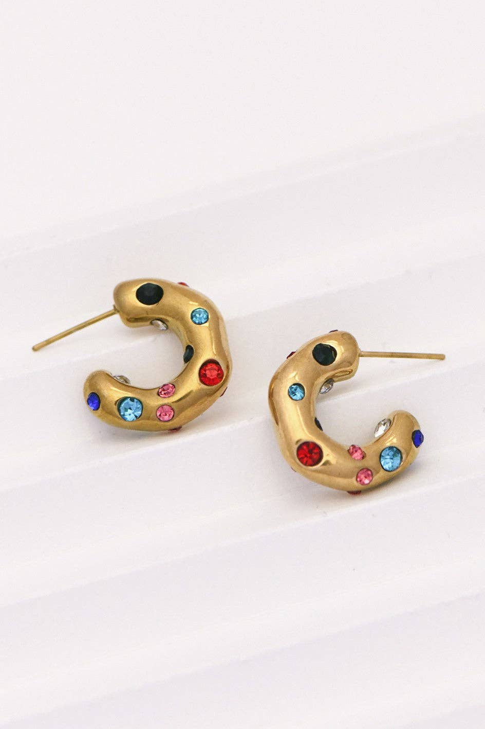 18K Gold Plated Waterproof Stainless Steel Hoop Earrings - 7017: S0OX3T7017 Crystal