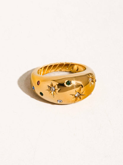Angela 18K Gold Non-Tarnish Star Dome Ring: Yellow Gold / 8