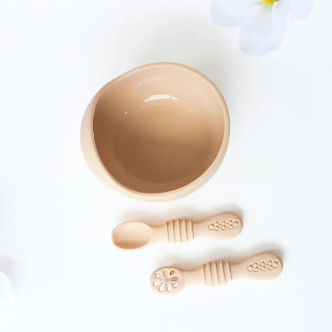 Suction Bowl & Training Spoons - Almond: Almond