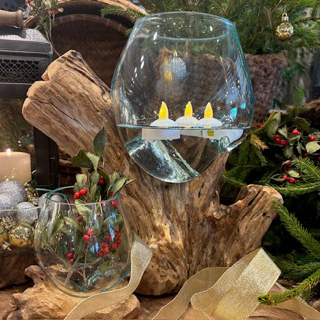 Mini Glass Terrarium on Wood (approx. 6" x 5" x 5")