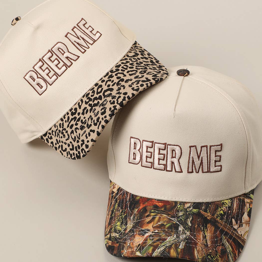 BEER ME Embroidery Leopard Camo Trucker Hat: CAMO / ONE SIZE