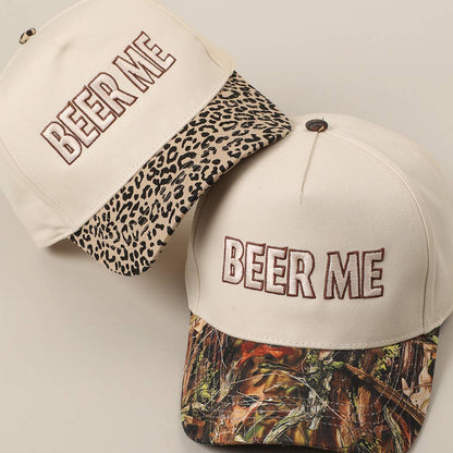 BEER ME Embroidery Leopard Camo Trucker Hat: CAMO / ONE SIZE