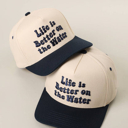 LIFE IS BETTER ON THE WATER 3D Embroidered Trucker Hat: NAVY / ONE SIZE