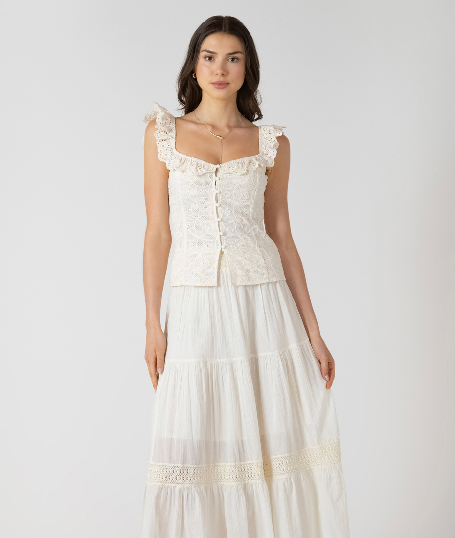 BUTTON FRONT EYELET TANK - Dex