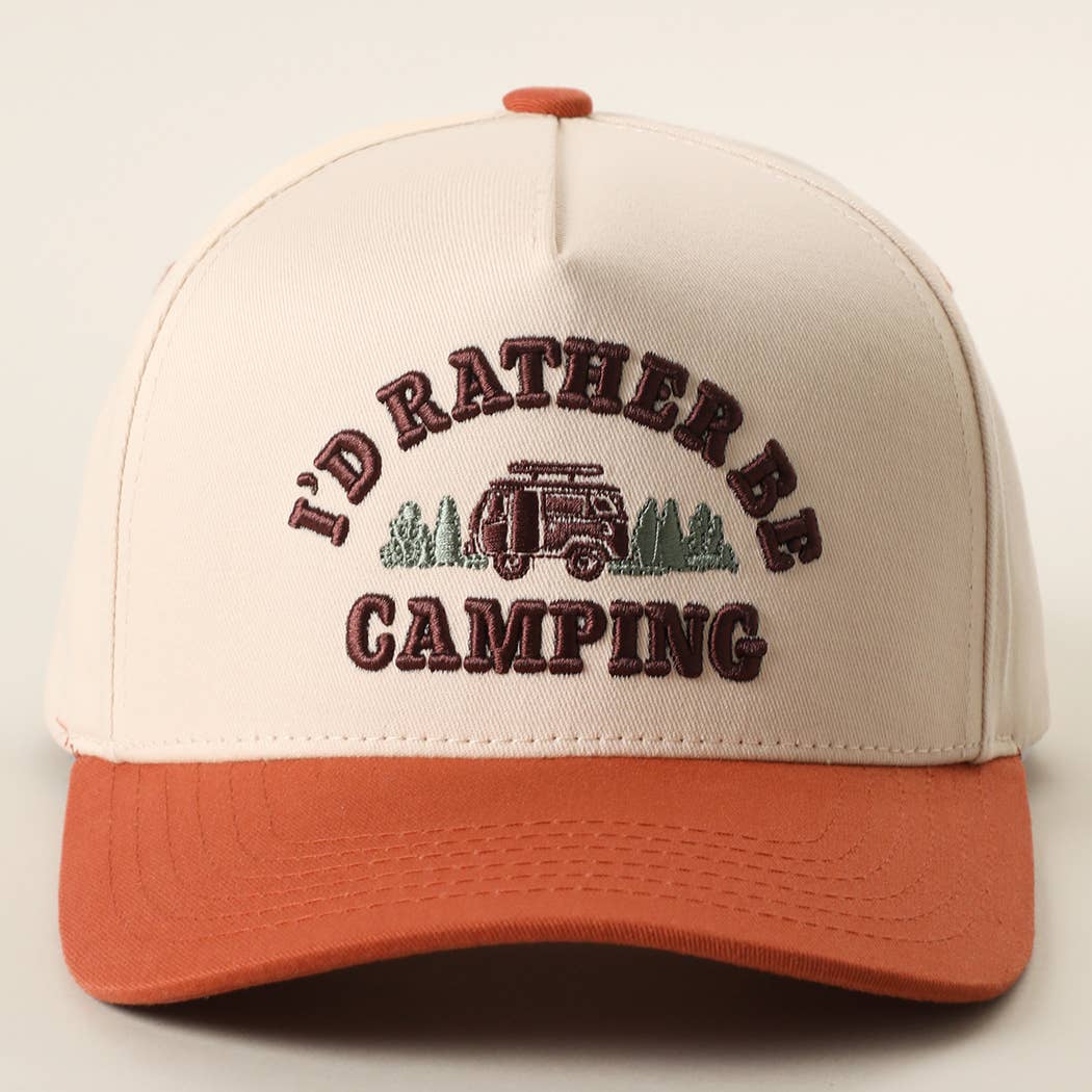 I'D RATHER BE CAMPING 3D Embroidered Two-Tone Trucker Hat: RST / One Size