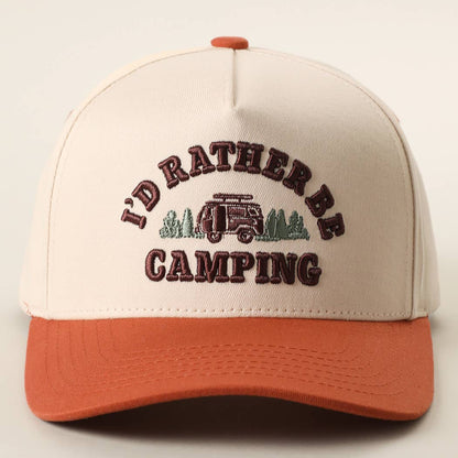 I'D RATHER BE CAMPING 3D Embroidered Two-Tone Trucker Hat: RST / One Size