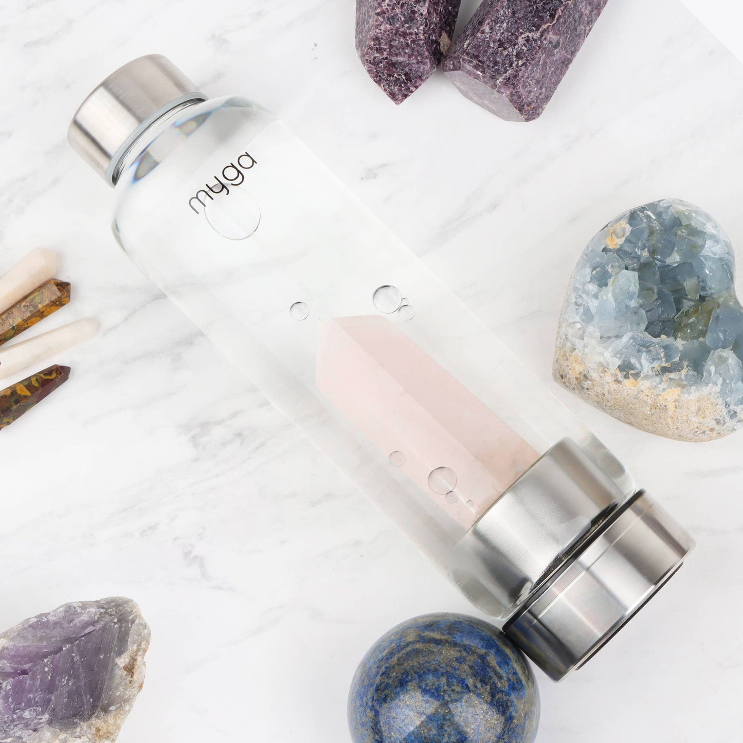 Rose Quartz Crystal Glass Water Bottle