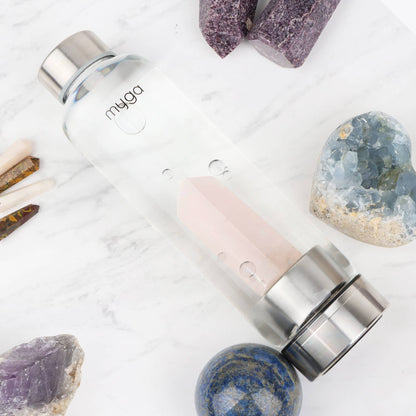 Rose Quartz Crystal Glass Water Bottle
