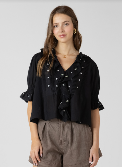 RUFFLE DETAIL EMBROIDERED BLOUSE - Dex