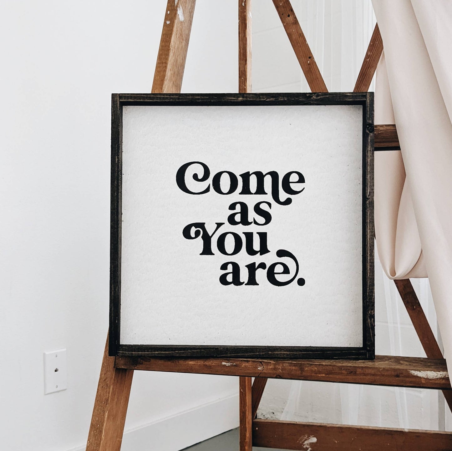 Come As You Are Framed Print -  Inspirational Wood Sign: White / Dark Walnut / 13"x13"