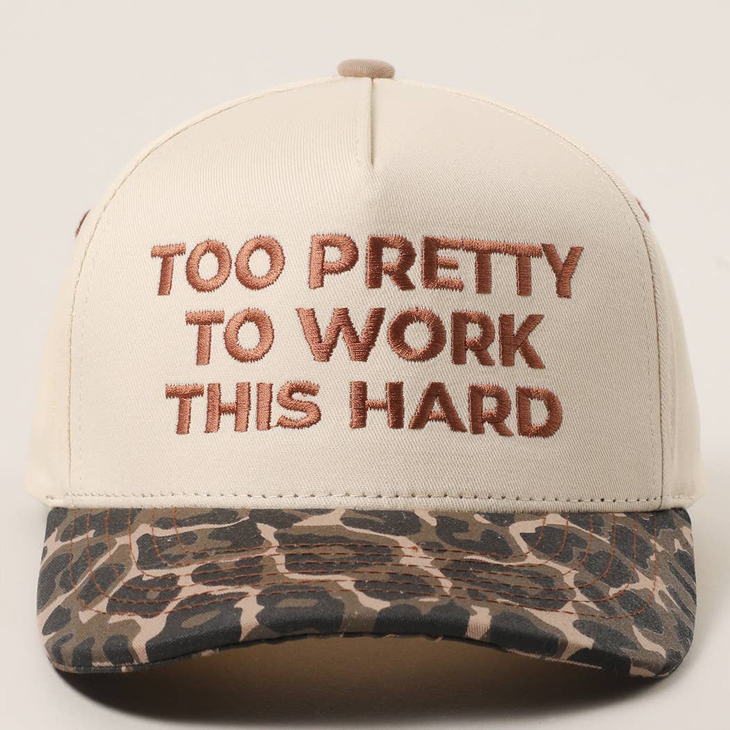 TOO PRETTY TO WORK Embroidery Trucker Hat: LEOPARD / One Size