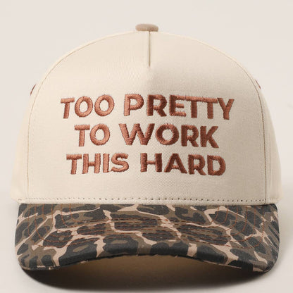TOO PRETTY TO WORK Embroidery Trucker Hat: LEOPARD / One Size